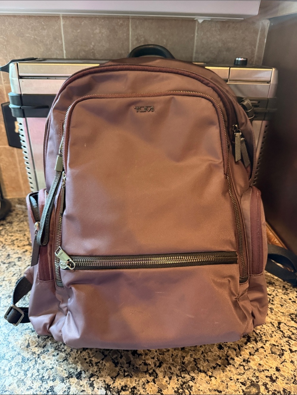 Tumi Women's Eggplant Nylon Backpack with Titanium-Tone Zipper Accents